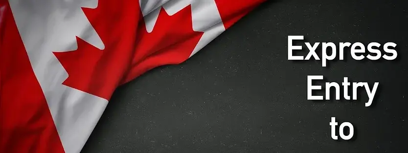 the Canadian flag folded on the top left corner with a text in the bottom right corner saying "express entry to Canada"